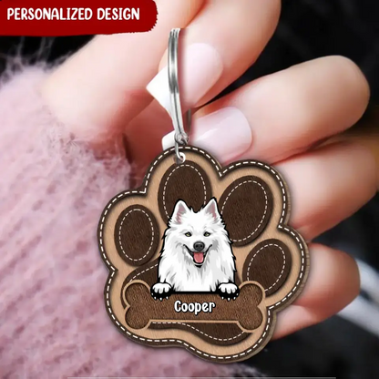 Lovely Pawprint Puppy Gift For Dog Lover LEATHER PATTERN Personalized Acrylic Keychain