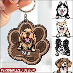 Lovely Pawprint Puppy Gift For Dog Lover LEATHER PATTERN Personalized Acrylic Keychain