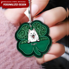 PLucky Clover Pet Puppy Cadeau pour les amoureux des chiens MOTIF EN CUIR Porte-clés acrylique personnalisé