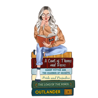 Girl Reading Book - Custom Book Titles, Personalized Acrylic Keychain