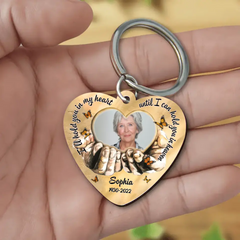 Memorial Gift, Colorful Background Upload Photo God Has You In His Arms, I Have You In My Heart Customized Wooden Keychain
