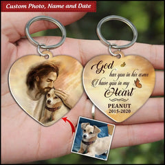 Memorial Gift Upload Photo God Has You In His Arms Personalized Wooden 2sided Keychain