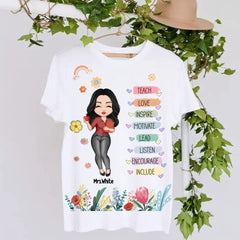 Enseignant Floral Rainbow Personnalisé 3D T-shirt Appréciation de l’enseignant Cadeau de remerciement