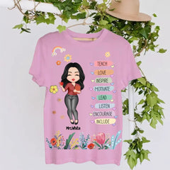 Enseignant Floral Rainbow Personnalisé 3D T-shirt Appréciation de l’enseignant Cadeau de remerciement