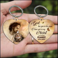 Memorial Gift Upload Photo God Has You In His Arms Personalized Wooden 2sided Keychain
