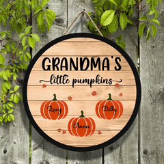 Grands-parents Petites citrouilles - Panneau en bois personnalisé pour porte d'Halloween d'automne