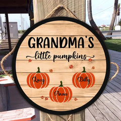 Grands-parents Petites citrouilles - Panneau en bois personnalisé pour porte d'Halloween d'automne