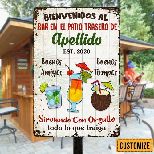 Family Backyard Bar Patio Spanish Metal Sign