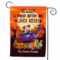 Drapeau de jardin personnalisé, jusqu'à 8 chiens, méfiez-vous des chiens pourris gâtés qui vivent ici, cadeaux d'Halloween pour les amoureux des chiens