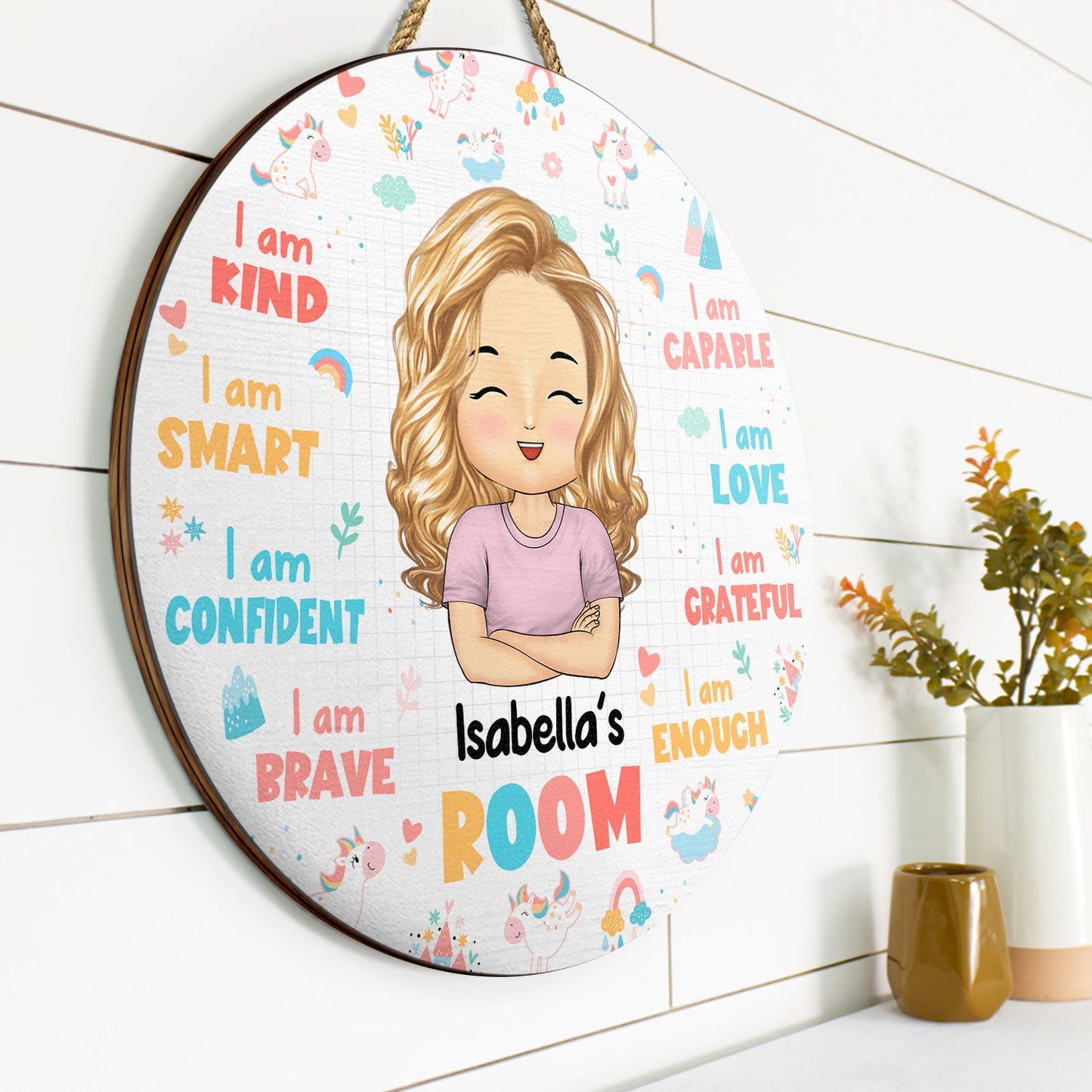 I Am Kid Affirmations - Gift For Children, Grandkids - Personalized Wood Door Sign
