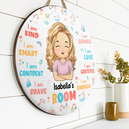 I Am Kid Affirmations - Gift For Children, Grandkids - Personalized Wood Door Sign
