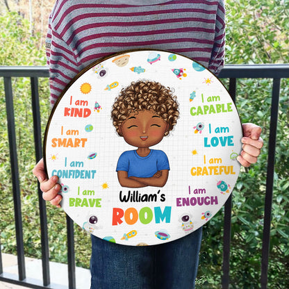 I Am Kid Affirmations - Gift For Children, Grandkids - Personalized Wood Door Sign
