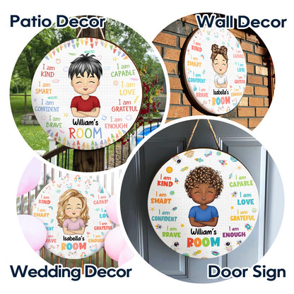 I Am Kid Affirmations - Gift For Children, Grandkids - Personalized Wood Door Sign