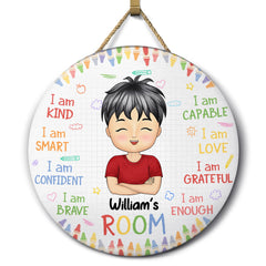 I Am Kid Affirmations - Cadeau pour les enfants, petits-enfants - Panneau de porte en bois personnalisé