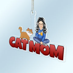 Cat Mom Walking Cat - Gift For Cat Lovers - Personalized Acrylic Car Hanger