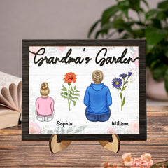 Backside Grandma's Garden - Cadeau pour grand-mère - Plaque en bois personnalisée à 2 couches avec support 