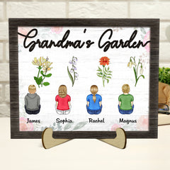 Backside Grandma's Garden - Cadeau pour grand-mère - Plaque en bois personnalisée à 2 couches avec support 