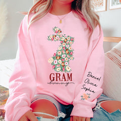 Floral Bunny Grand-mère Jour de Pâques Cadeau de sweat-shirt personnalisé pour grand-mère/maman