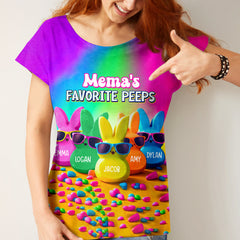 Grandma's and Mom's Favorite Peeps Rainbow Color Personalized 3D T-shirt